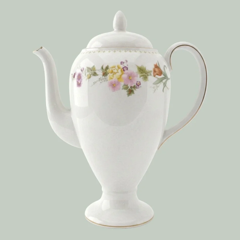Wedgwood Mirabelle Bone China Coffee Pot R4537 Floral Gold Trim Made in England
